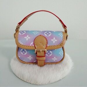 Mini Pastel Purple Baguette Style Bag Charm Lavender Print
